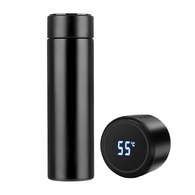 Double Stainless Steel Wall Smart Flask Vacuum Insulated Water Bottle with LED Temperature Display with Touch Screen Perfect for Hot and Cold Drinks for Campaign Travelling (Black, 500 ml)